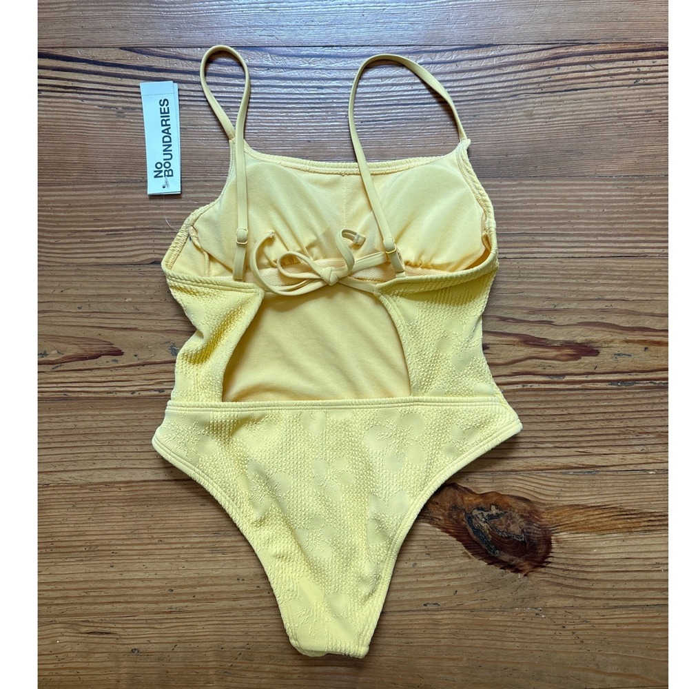 No Boundaries One Piece Swimsuit Women Yellow Floral Textured High Leg SIZE XXS - Picture 4 of 6